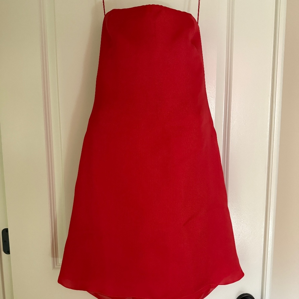 Ralph Lauren Purple Label Silk Red Mini Dress Cocktail Ruffle Strapless Runway 4